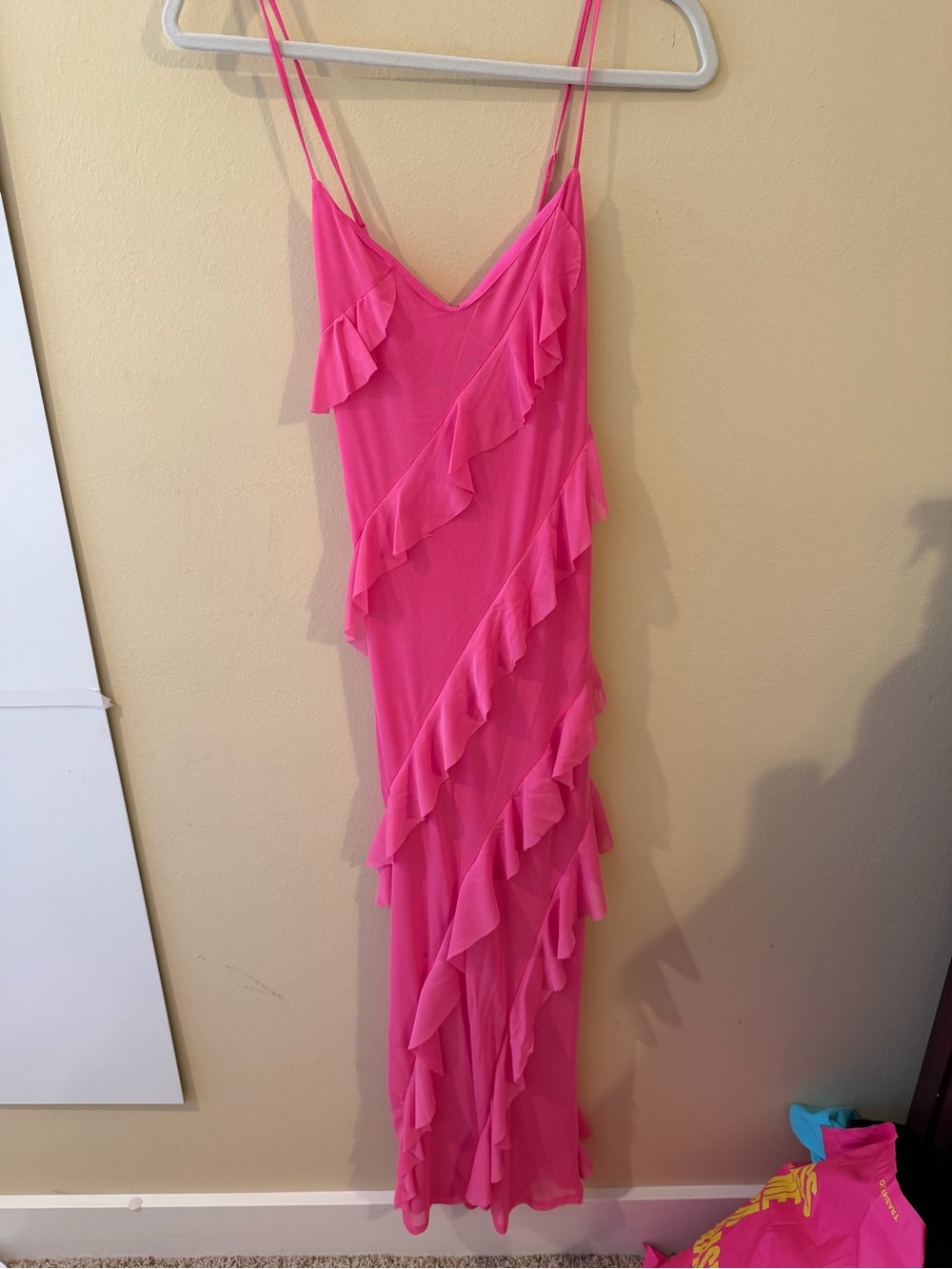 Sincerly Jules Hot Pink Ruffle Slip Gown